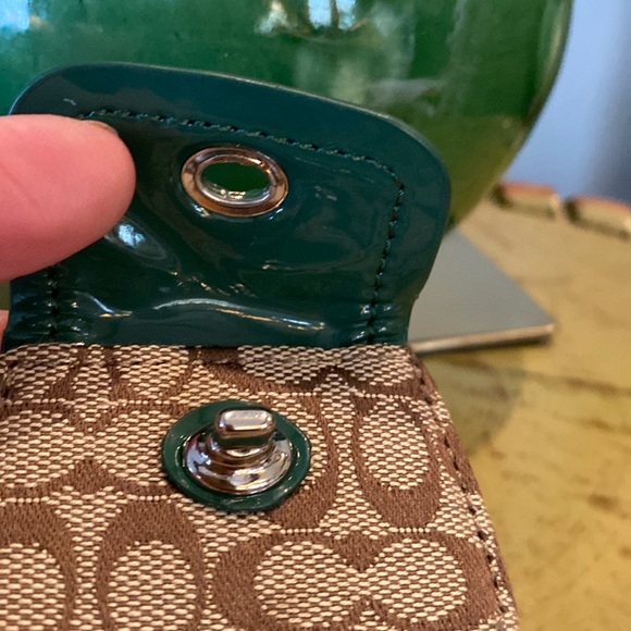 NWTO COACH Green Patent Leather & Canvas Mini Handbag Purse Charm/Key Ring - Picture 3 of 7